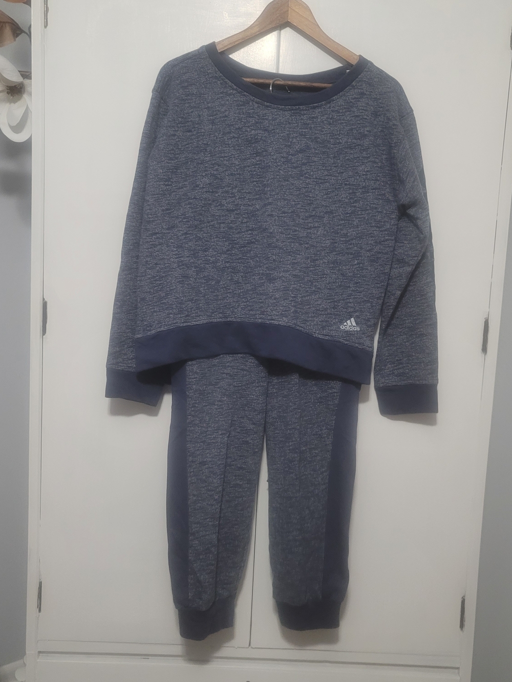 Adidas Womans Heather Navy Sweatshirt & Jogger Set